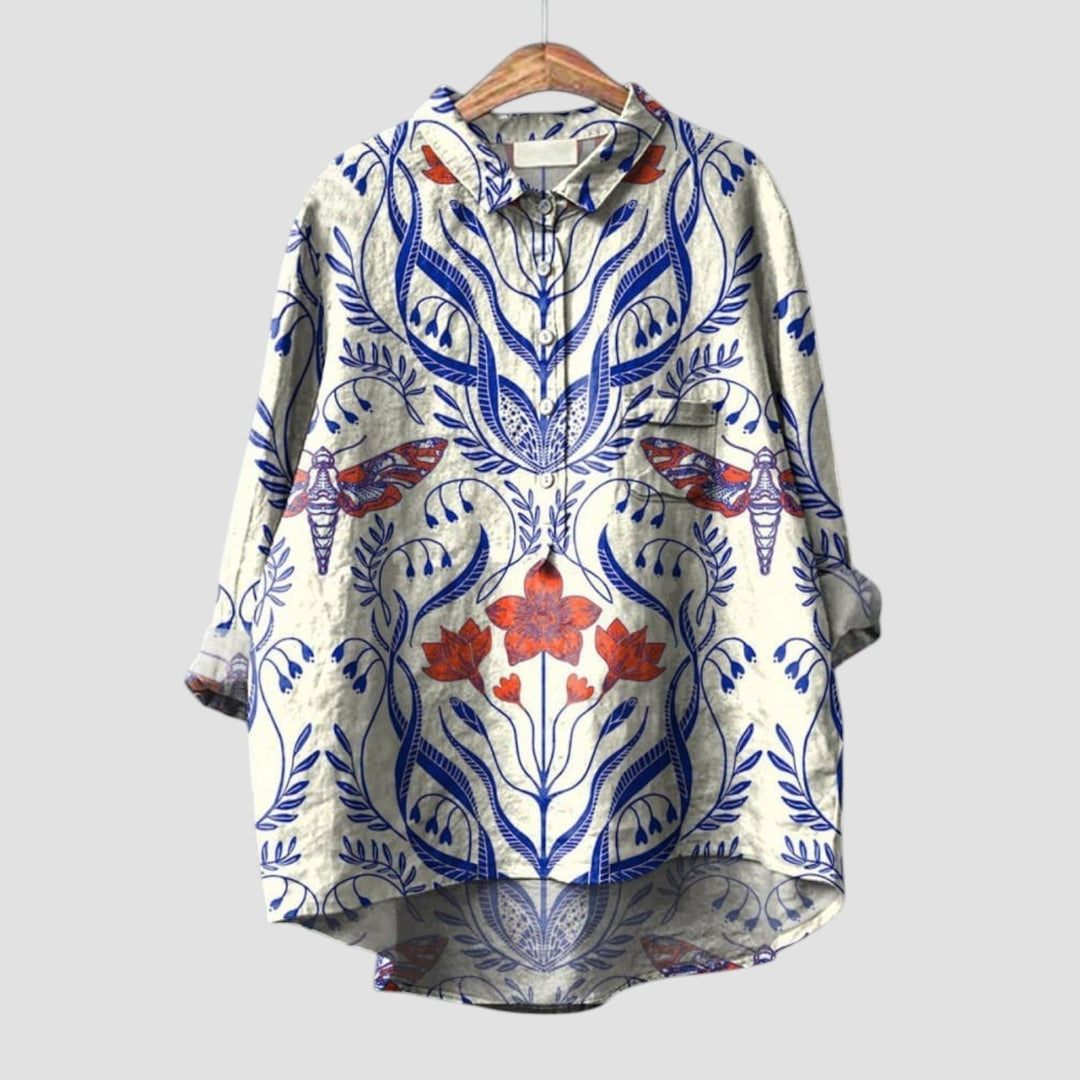 Ivana | Oversized women's shirt with botanical print and natural style