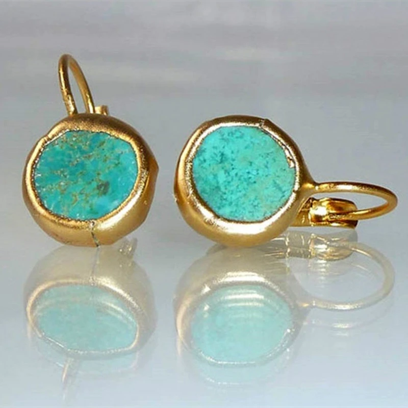 Gold Earrings with Turquoise Stones