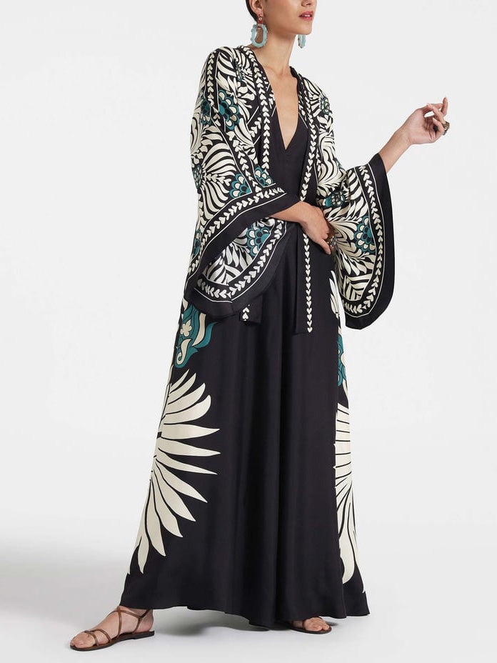 Long Floral Dress with Contrasting Floral Pattern