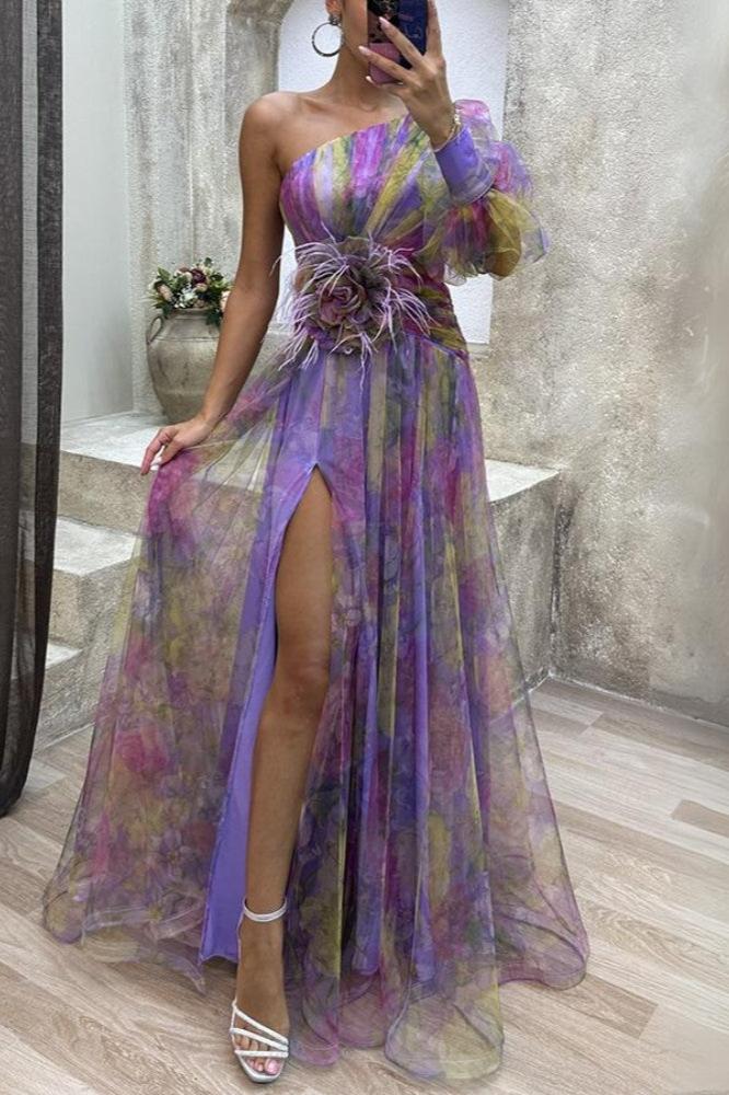 Rosea Asymmetric Bloom Maxi Dress