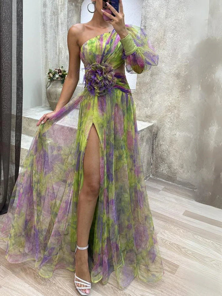 Rosea Asymmetric Bloom Maxi Dress