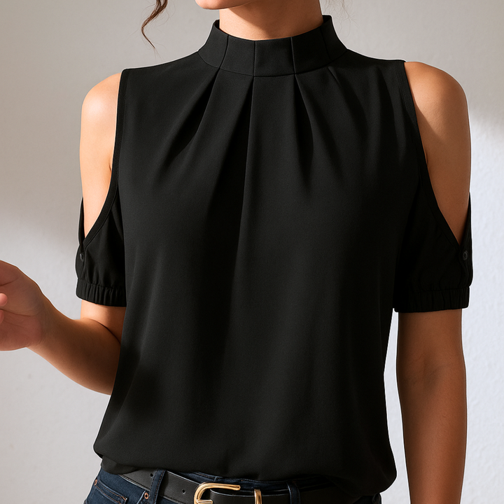 Inge   | Black Pleated Blouse With Split Sleeves