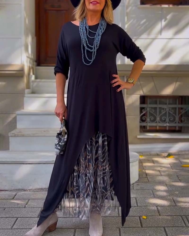 RAFFAELLA | Asymmetric Dress with Long Sleeves and Tulle Effect Skirt for a Chic and Unique Look