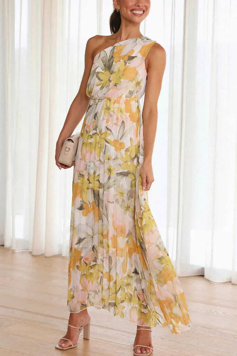 Rosea Dress with Off-Shoulder Design and Print