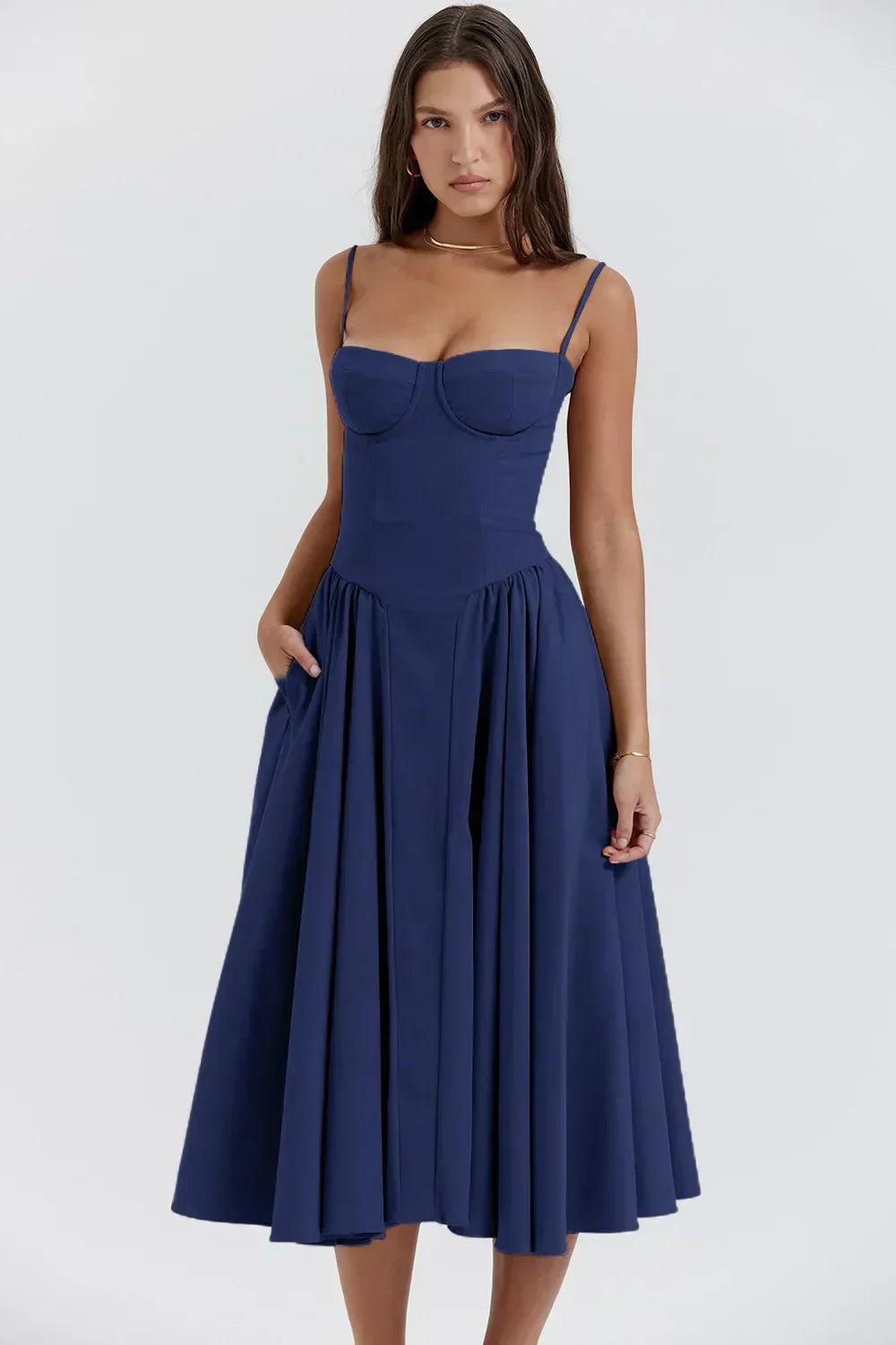 Celine - Sleeveless midi dress with corset fit