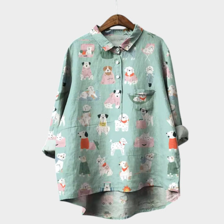MARIANELLA | Oversized Print Dog Blouse and Daily Comfort for a Cheerful Style