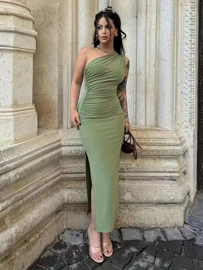 Auriane | One-Shoulder Ruched Bodycon Midi Dress