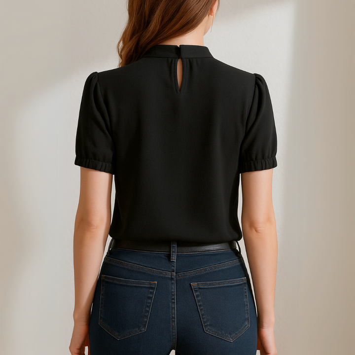 Inge   | Black Pleated Blouse With Split Sleeves