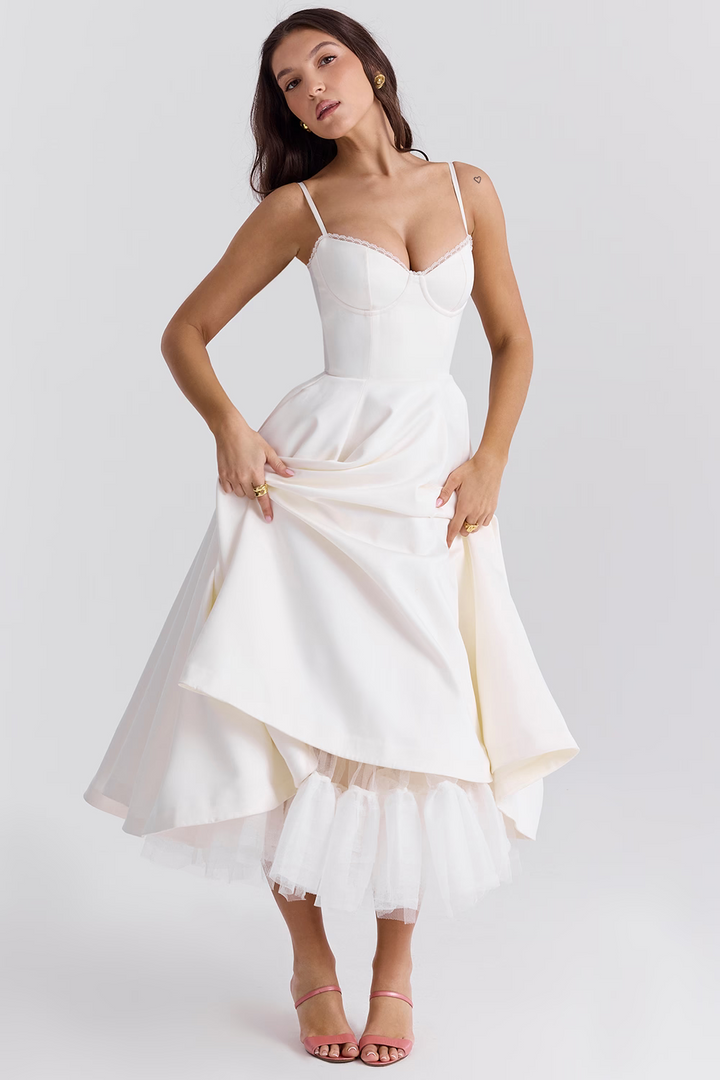 Luce - satin tulle midi dress