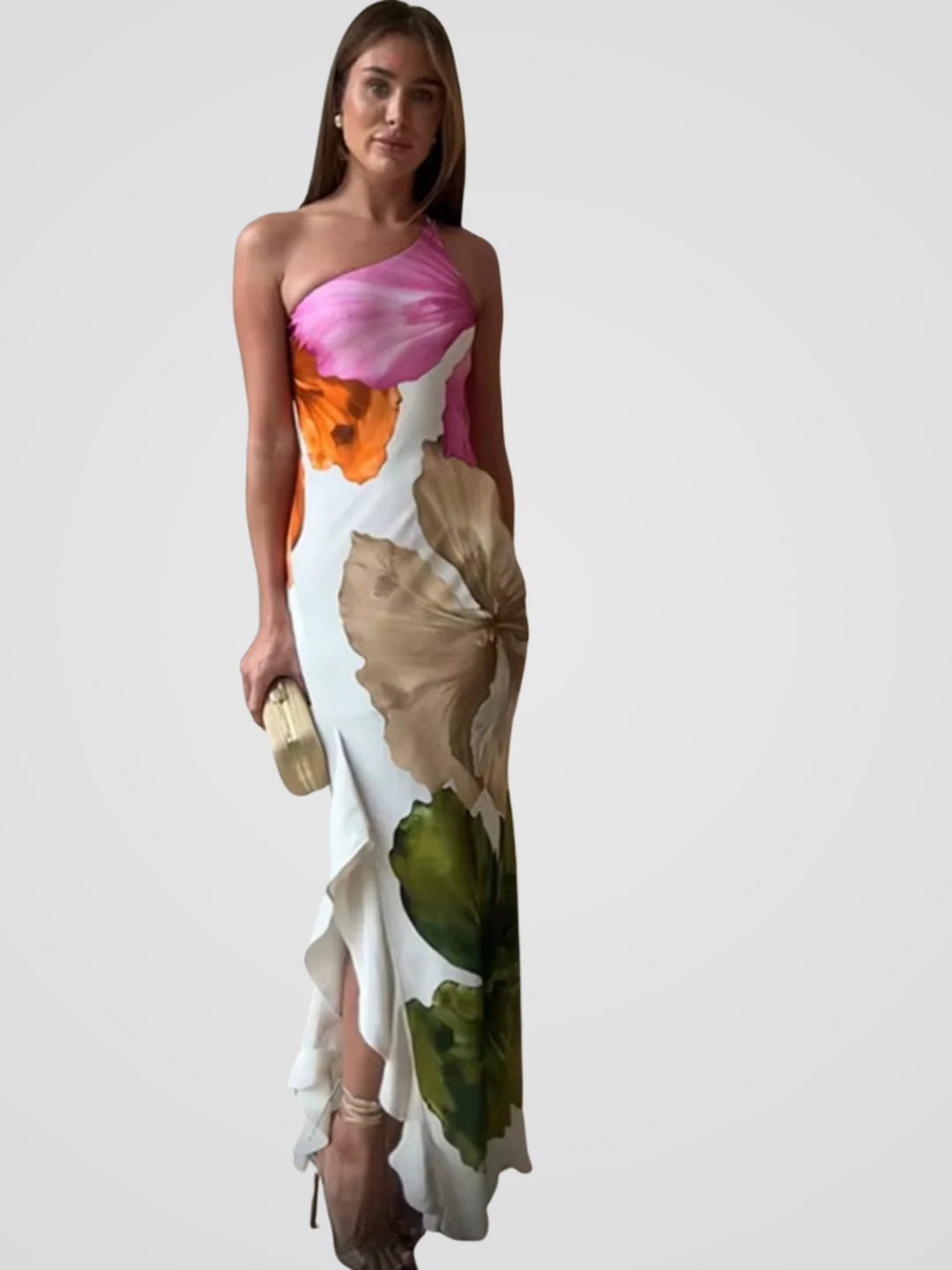 Florélia Asymmetric Satin Maxi Dress