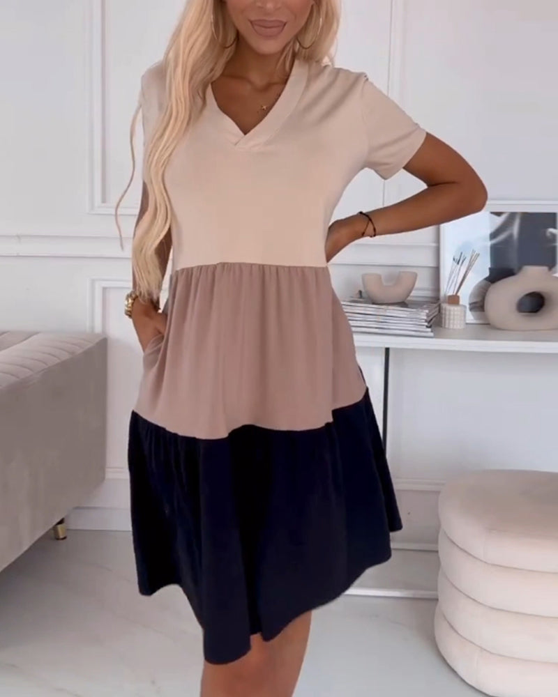 Alva | Color Block Casual Dress with Short Sleeves