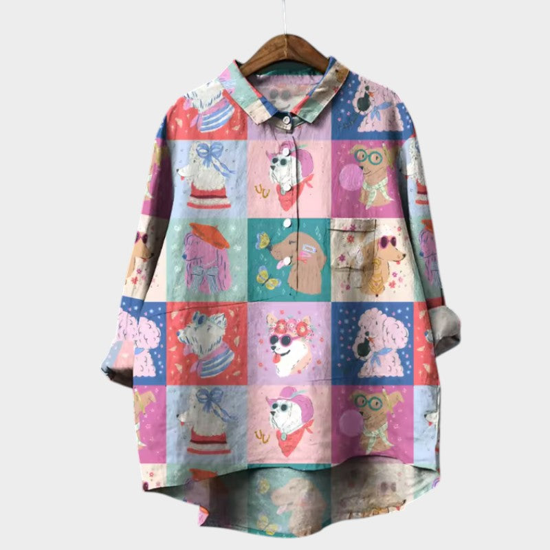 MARIANELLA | Oversized Print Dog Blouse and Daily Comfort for a Cheerful Style
