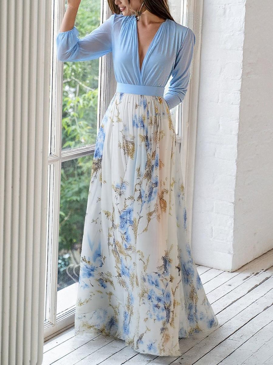 Elena  - Elegant Long Dress with Floral Pattern