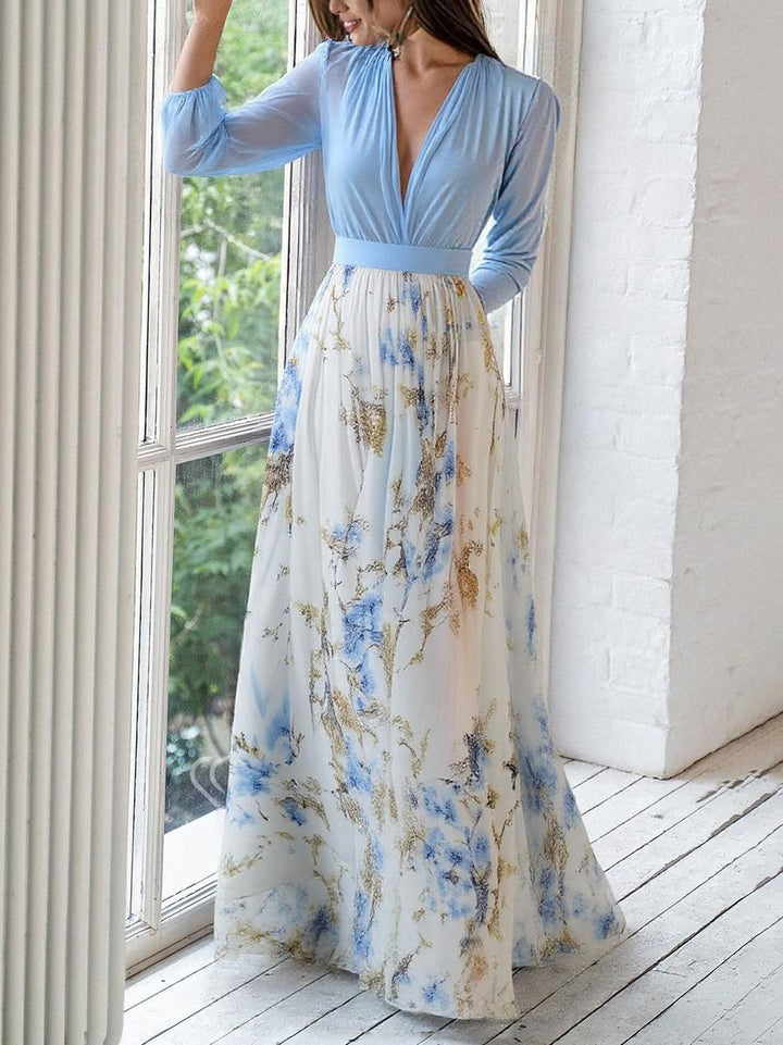 Elena  - Elegant Long Dress with Floral Pattern