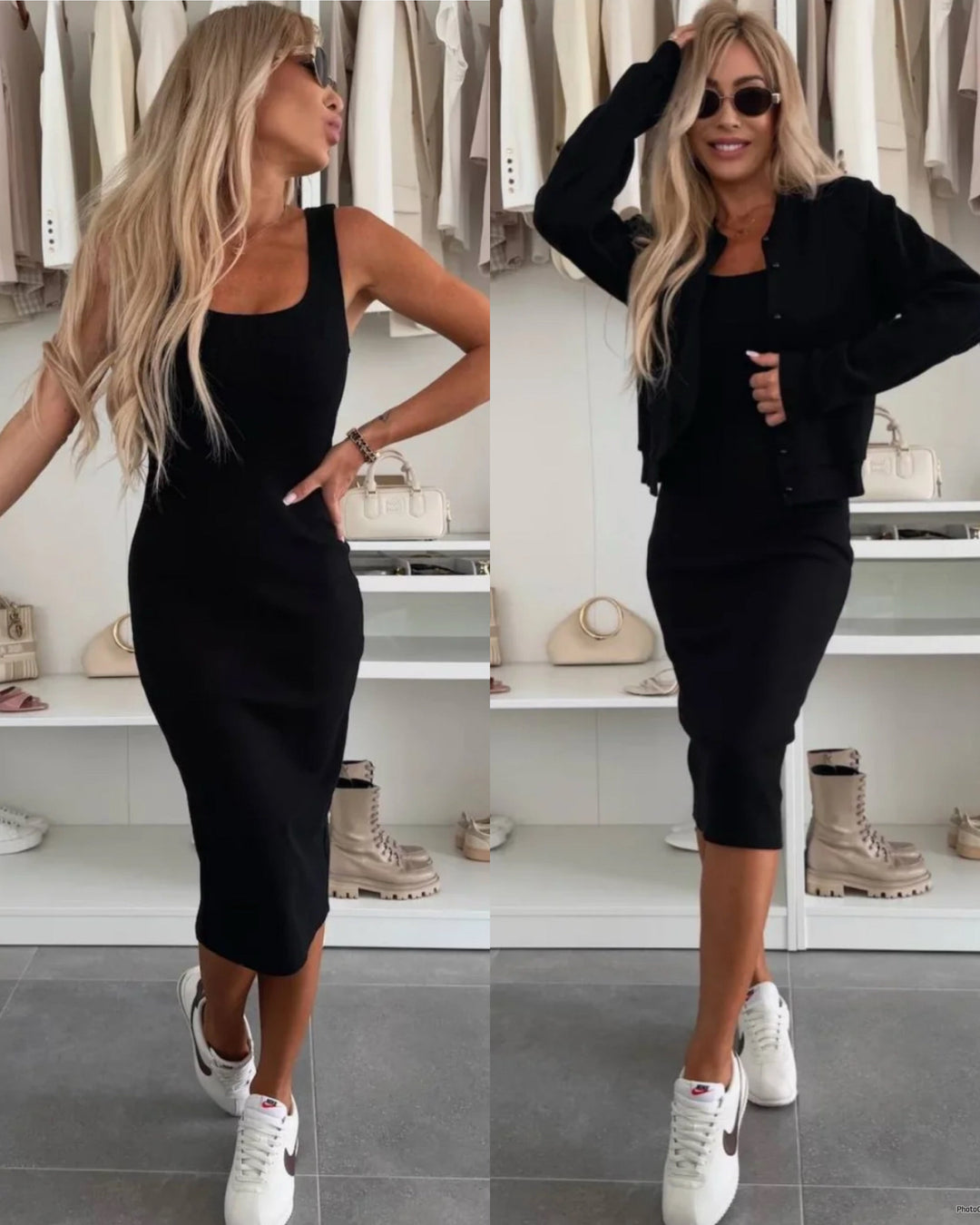 Karin   | Rib Knit Midi Dress & Bomber Jacket Set