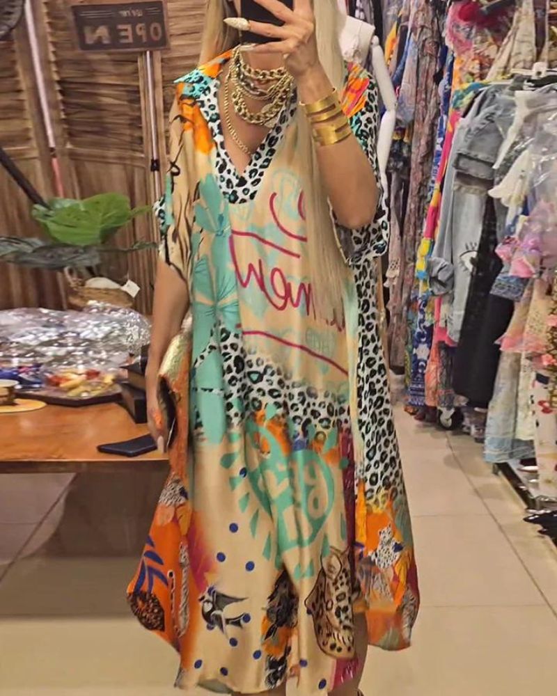LUCIRA - Colorful casual dress with leopard print