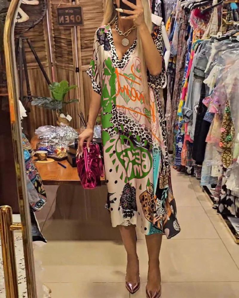 LUCIRA - Colorful casual dress with leopard print