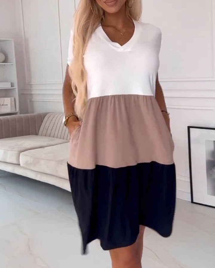 Alva | Color Block Casual Dress with Short Sleeves