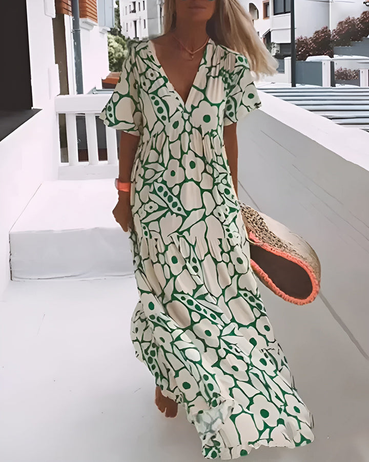 CHRISTINE | Long Summer Dress with Flowy Cut and Elegant Graphic Pattern
