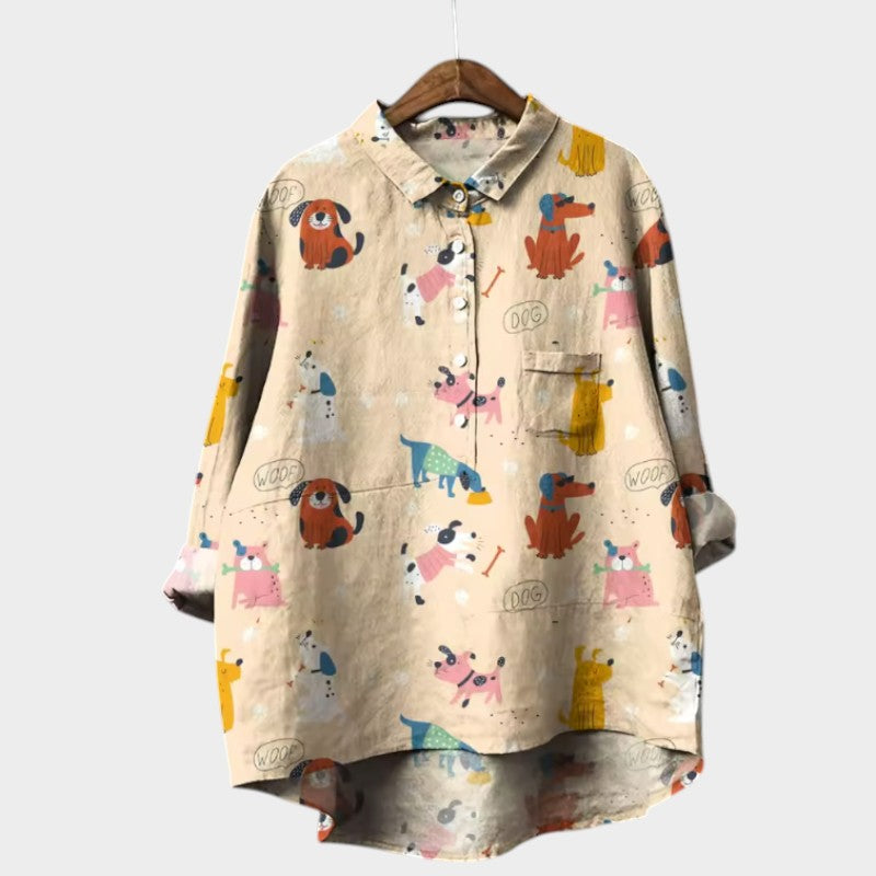 MARIANELLA | Oversized Print Dog Blouse and Daily Comfort for a Cheerful Style