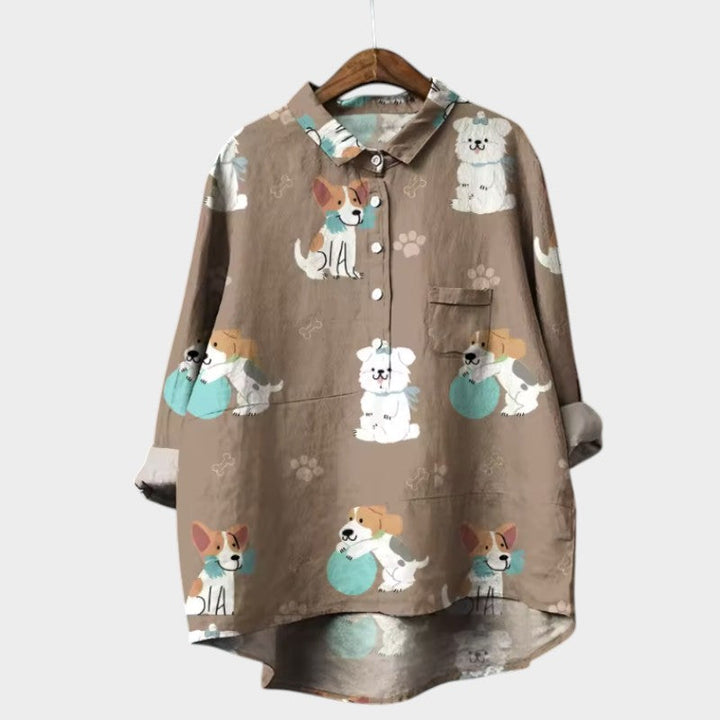 MARIANELLA | Oversized Print Dog Blouse and Daily Comfort for a Cheerful Style