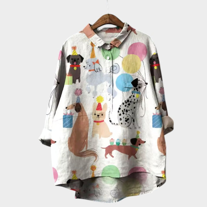 MARIANELLA | Oversized Print Dog Blouse and Daily Comfort for a Cheerful Style