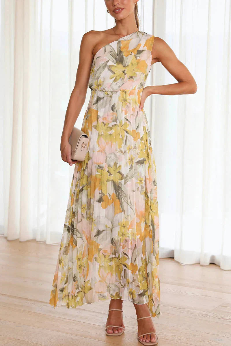 Rosea Dress with Off-Shoulder Design and Print