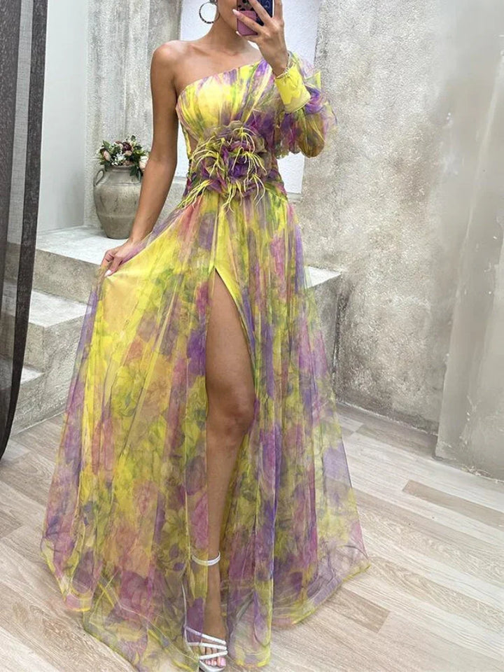 Rosea Asymmetric Bloom Maxi Dress
