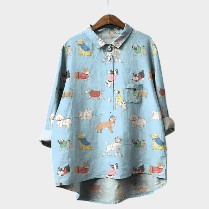 MARIANELLA | Oversized Print Dog Blouse and Daily Comfort for a Cheerful Style