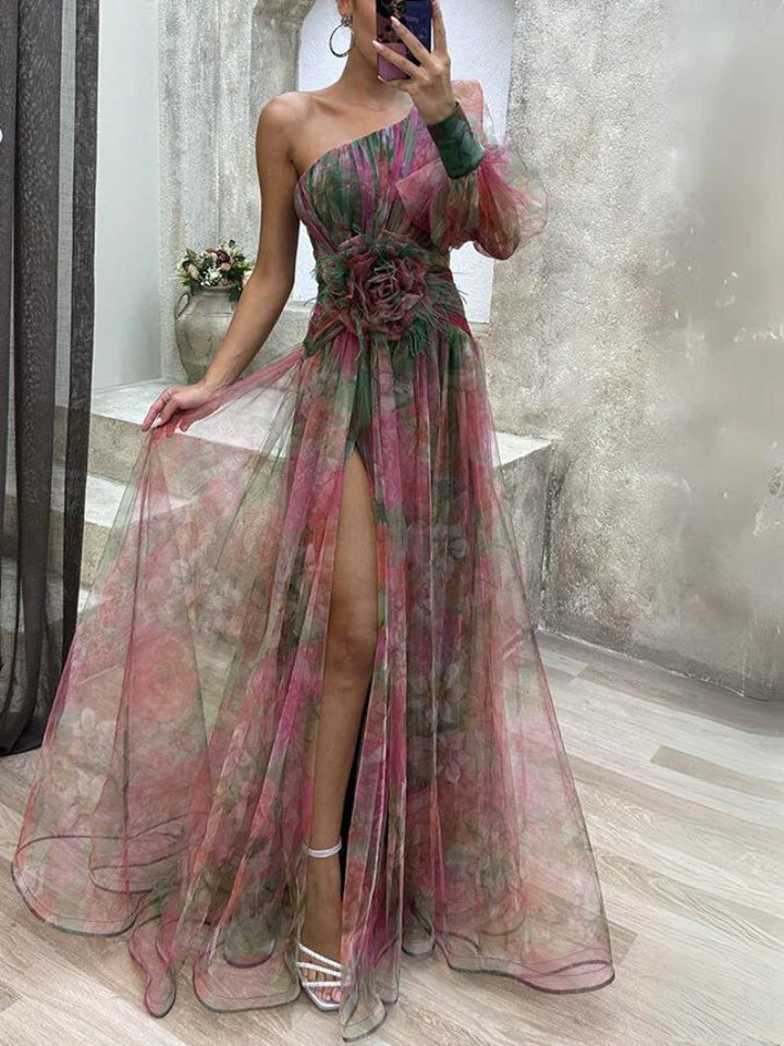 Rosea Asymmetric Bloom Maxi Dress