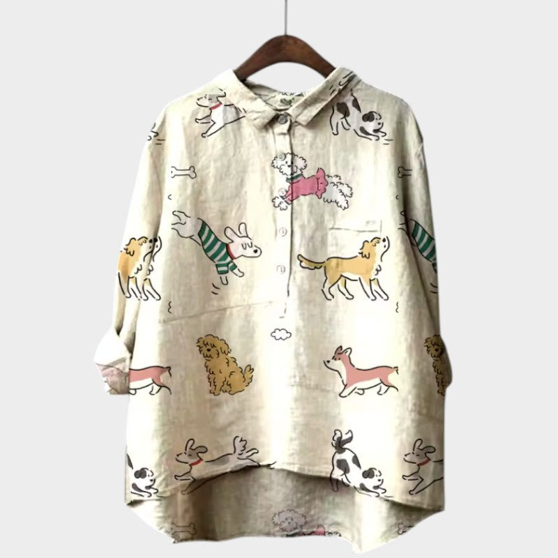 MARIANELLA | Oversized Print Dog Blouse and Daily Comfort for a Cheerful Style