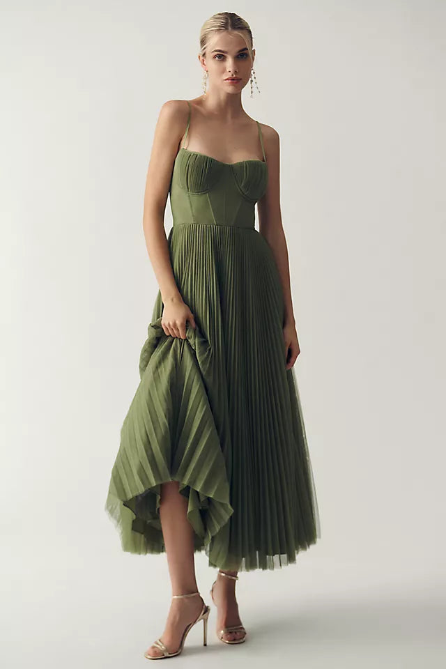 Asymmetrical Pleated Tulle Dress Rosea