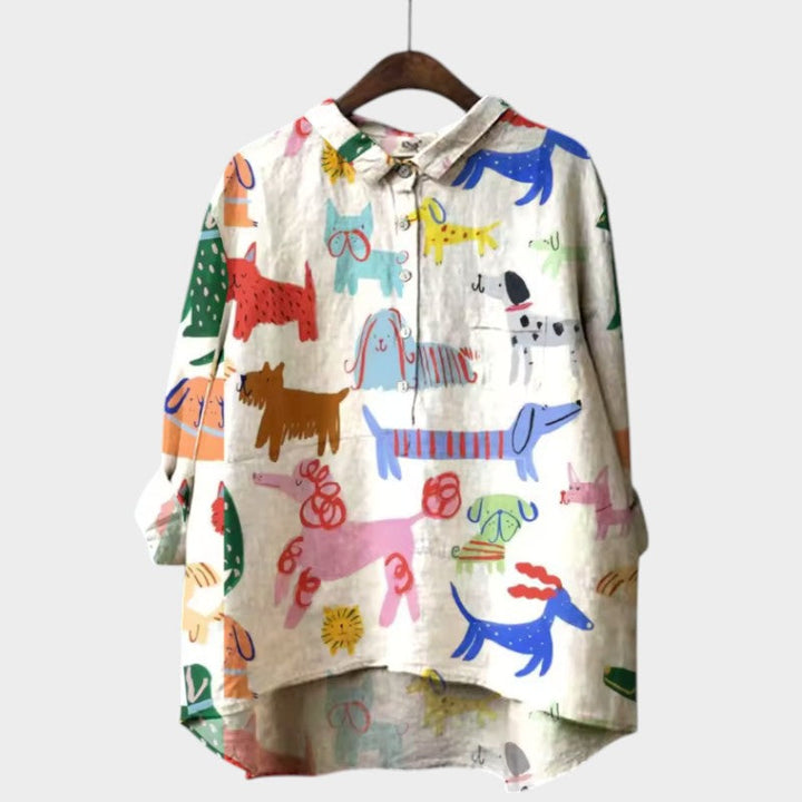 MARIANELLA | Oversized Print Dog Blouse and Daily Comfort for a Cheerful Style