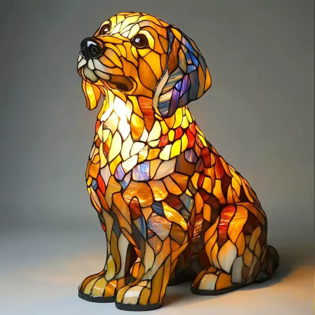 Light-up dog - handmade lamp that makes hearts shine