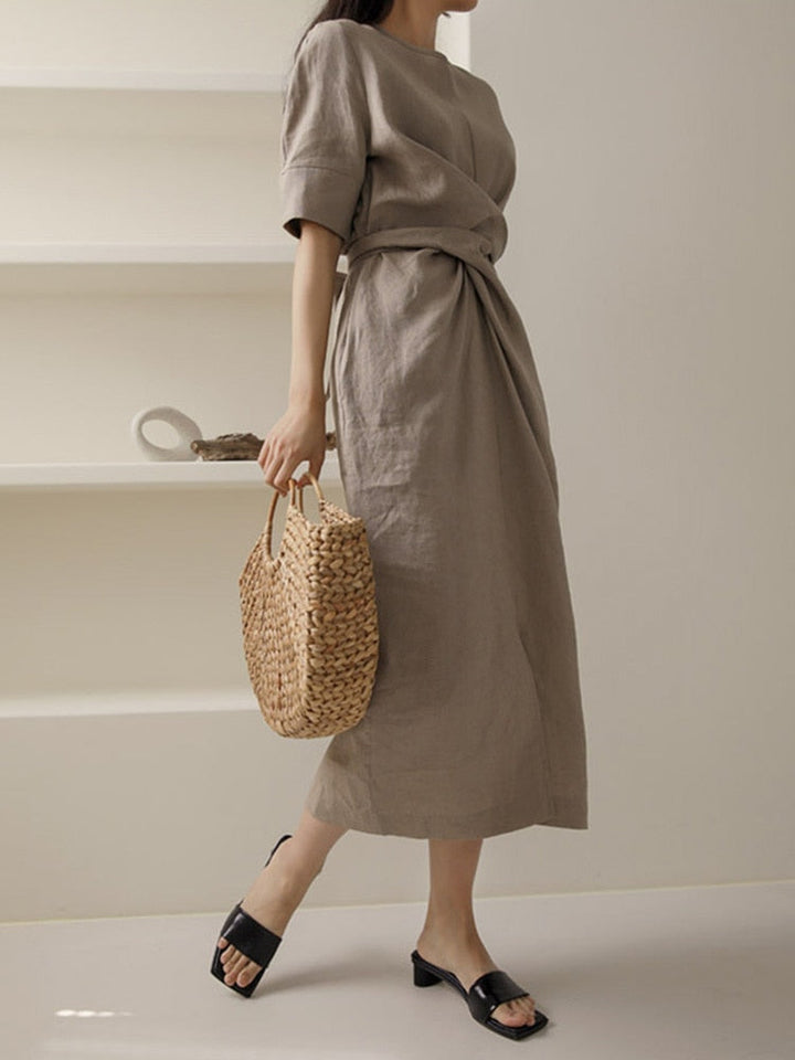 Zaria - Irregular Linen Dress in Khaki