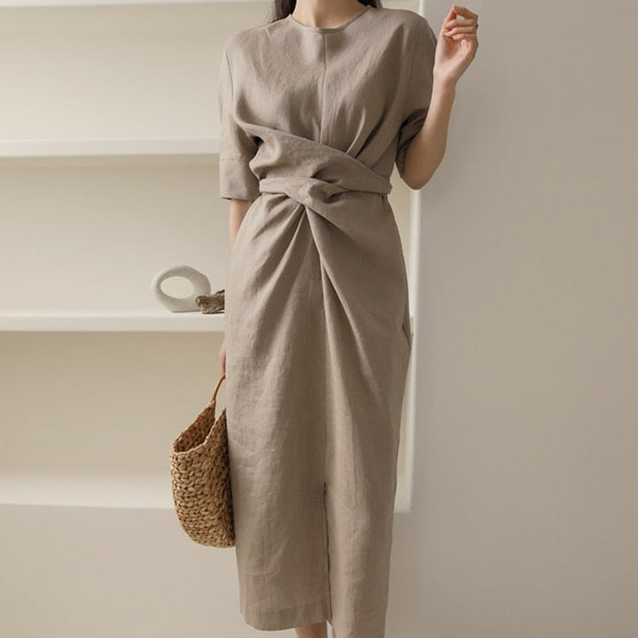 Zaria - Irregular Linen Dress in Khaki