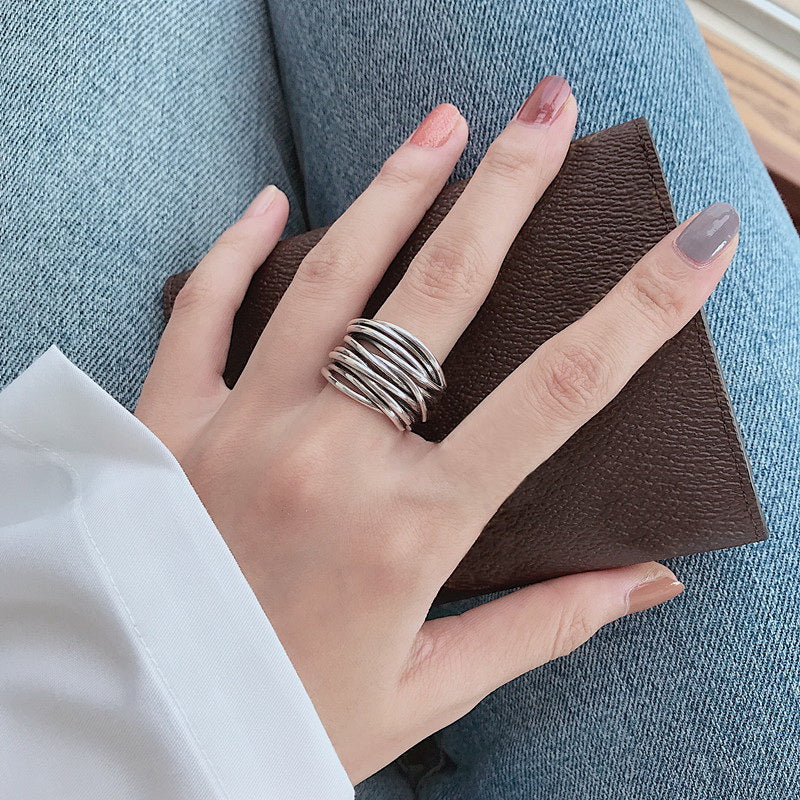 925 Sterling Silver Adjustable Multi-Layer Ring