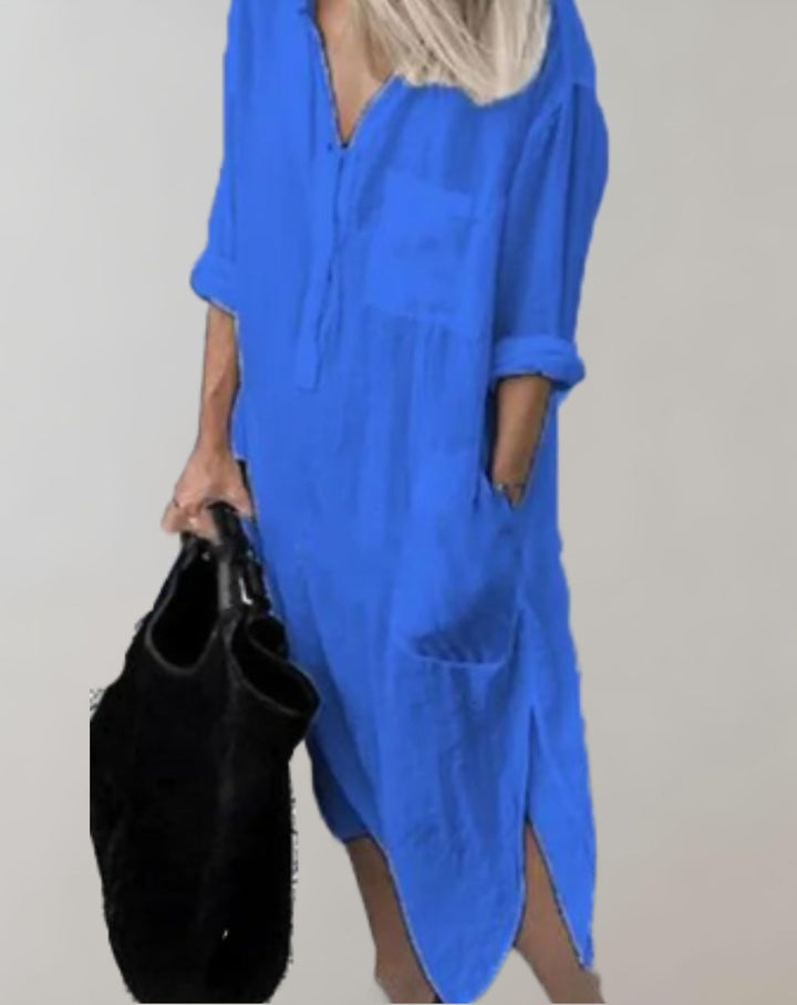 Amaya - Loose Long Dress with Long Sleeves and Side Pockets