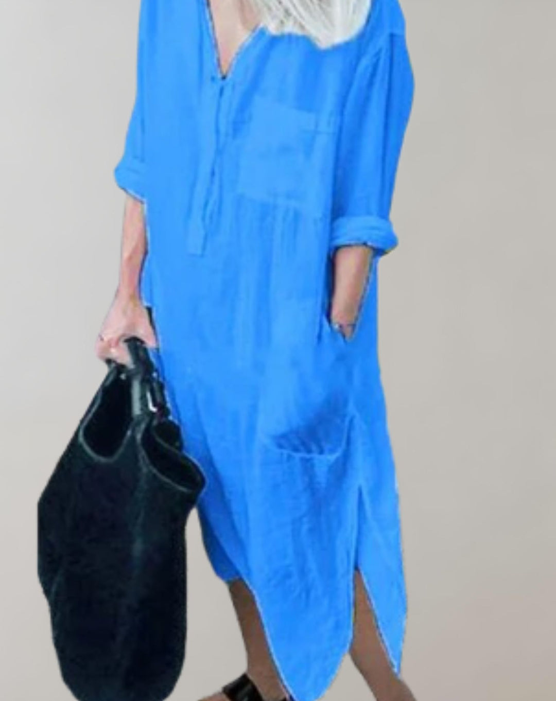 Amaya - Loose Long Dress with Long Sleeves and Side Pockets