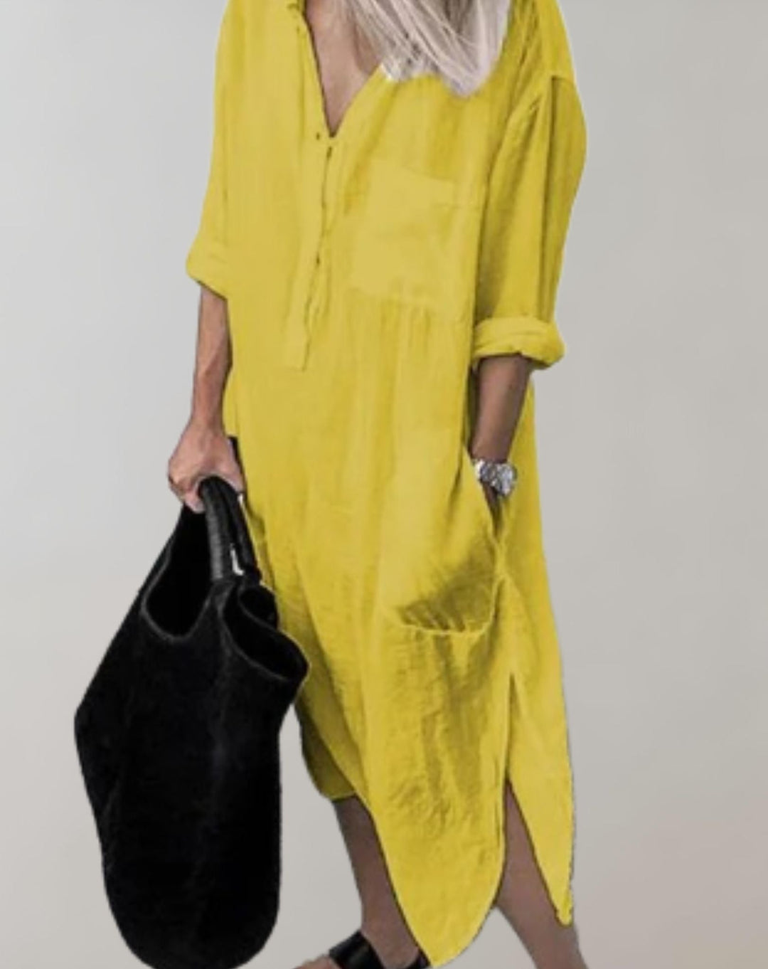 Amaya - Loose Long Dress with Long Sleeves and Side Pockets