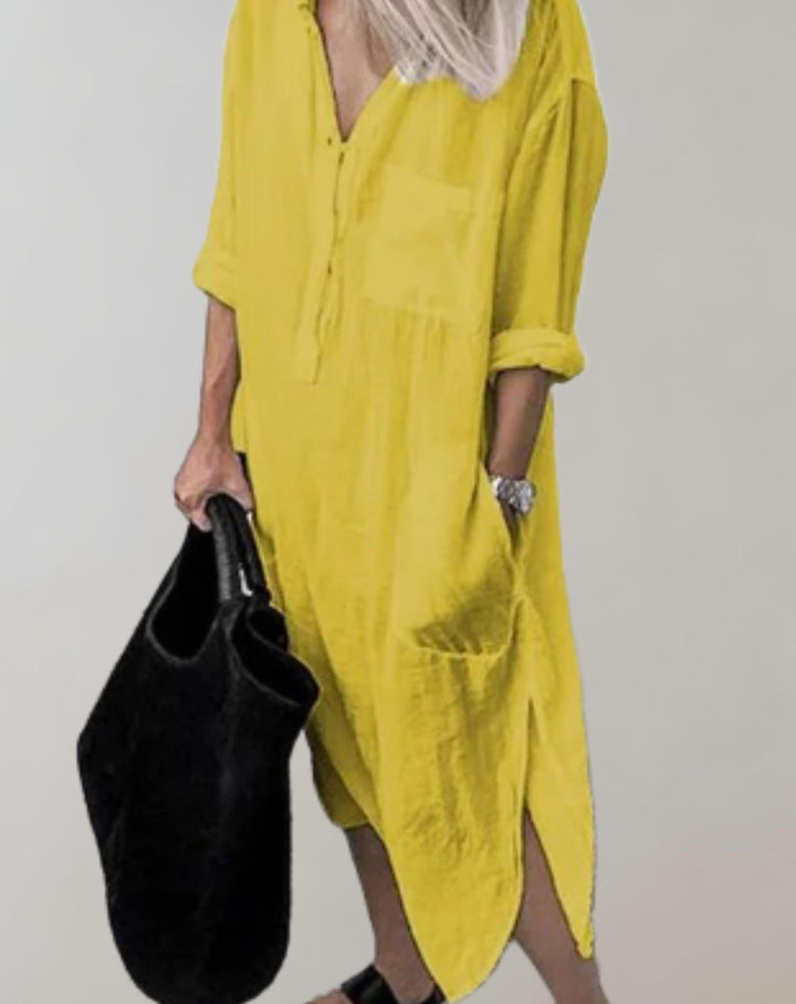 Amaya - Loose Long Dress with Long Sleeves and Side Pockets