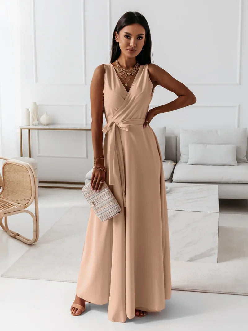 Jessica - Women's Solid Color V-Neck Long Dress