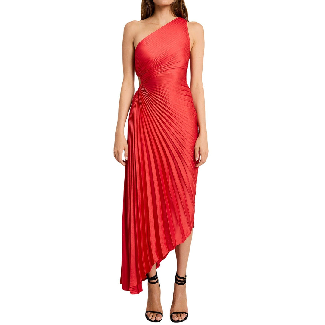 Sylviana - One-Shoulder Pleated Midi Dress