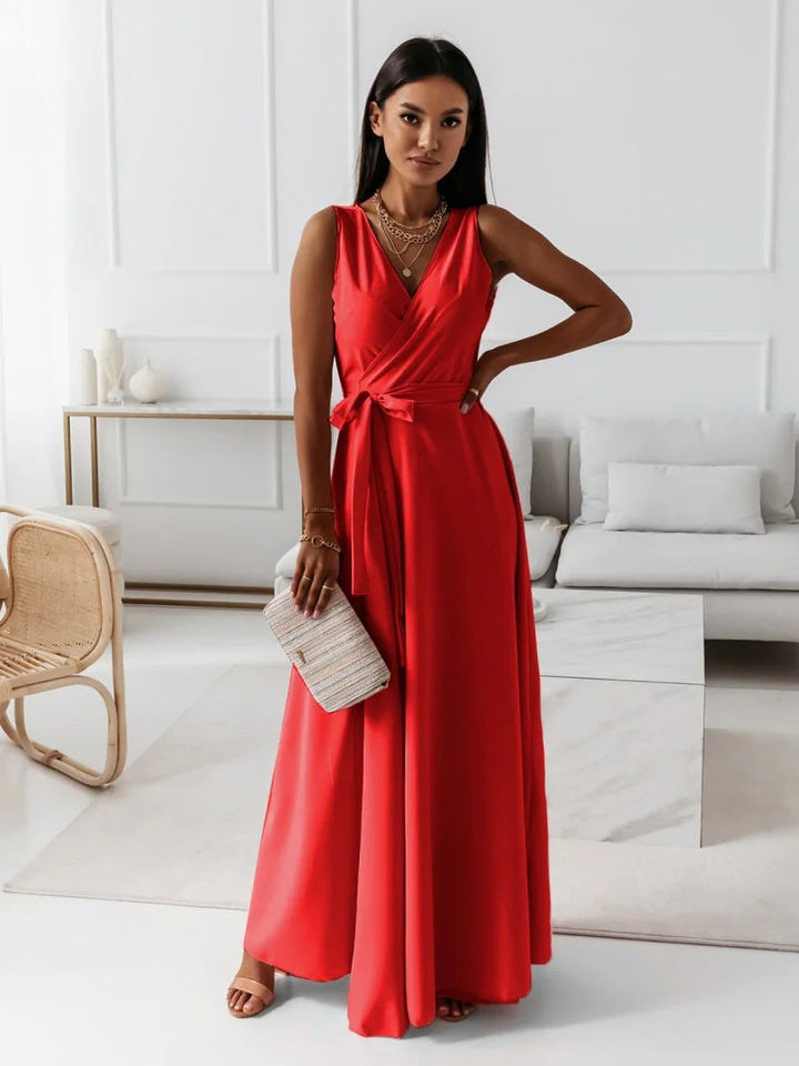 Jessica - Women's Solid Color V-Neck Long Dress