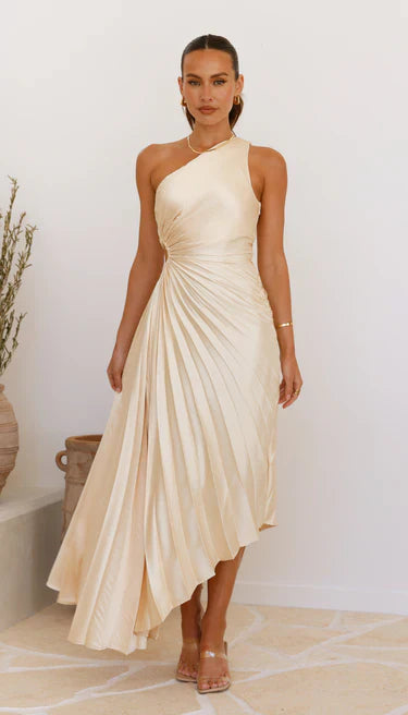 Sylviana - One-Shoulder Pleated Midi Dress