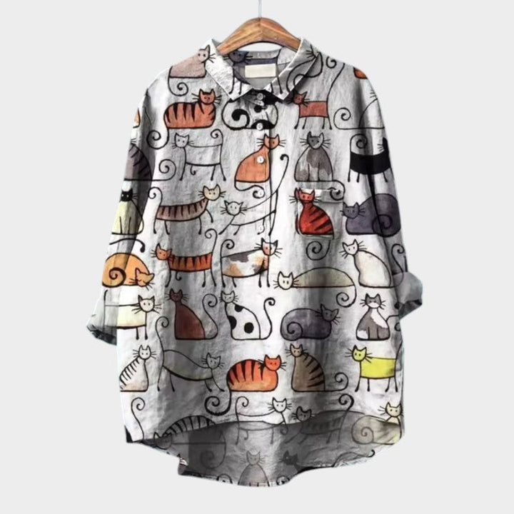 LUCIANA | Oversized Blouse with Stylized Cats and Unique Comfort for Every Day