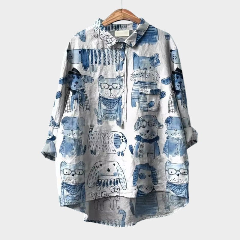 MARIANELLA | Oversized Print Dog Blouse and Daily Comfort for a Cheerful Style