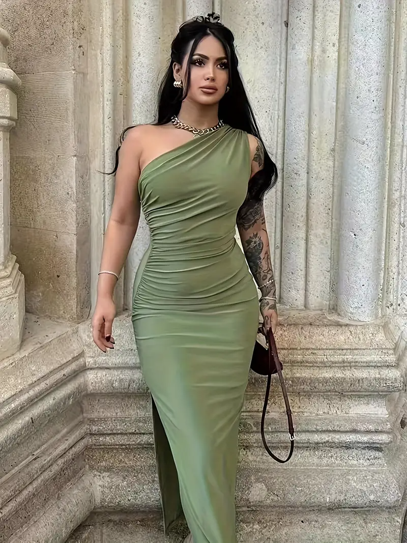 Auriane | One-Shoulder Ruched Bodycon Midi Dress