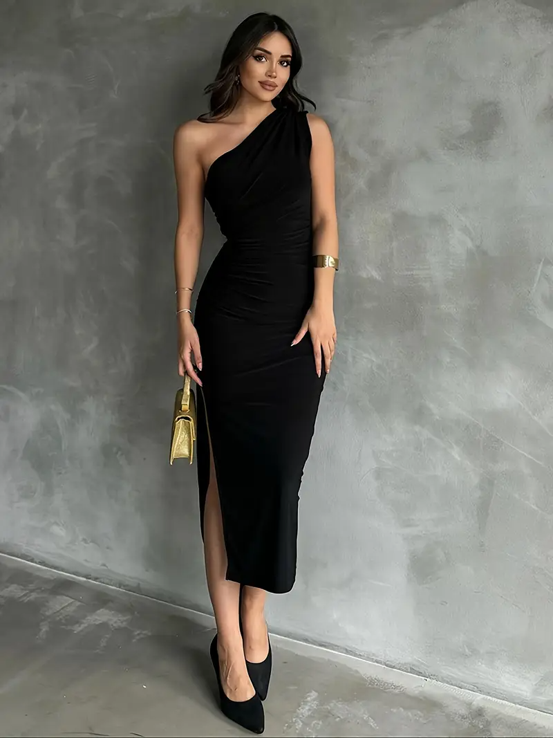 Auriane | One-Shoulder Ruched Bodycon Midi Dress