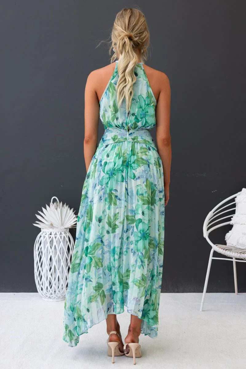 Rosea Elegant Garden Breeze Maxi Dress with Halter